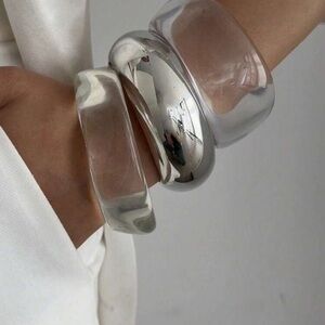 New 3 piece cuff bracelets silver tone and clear resin